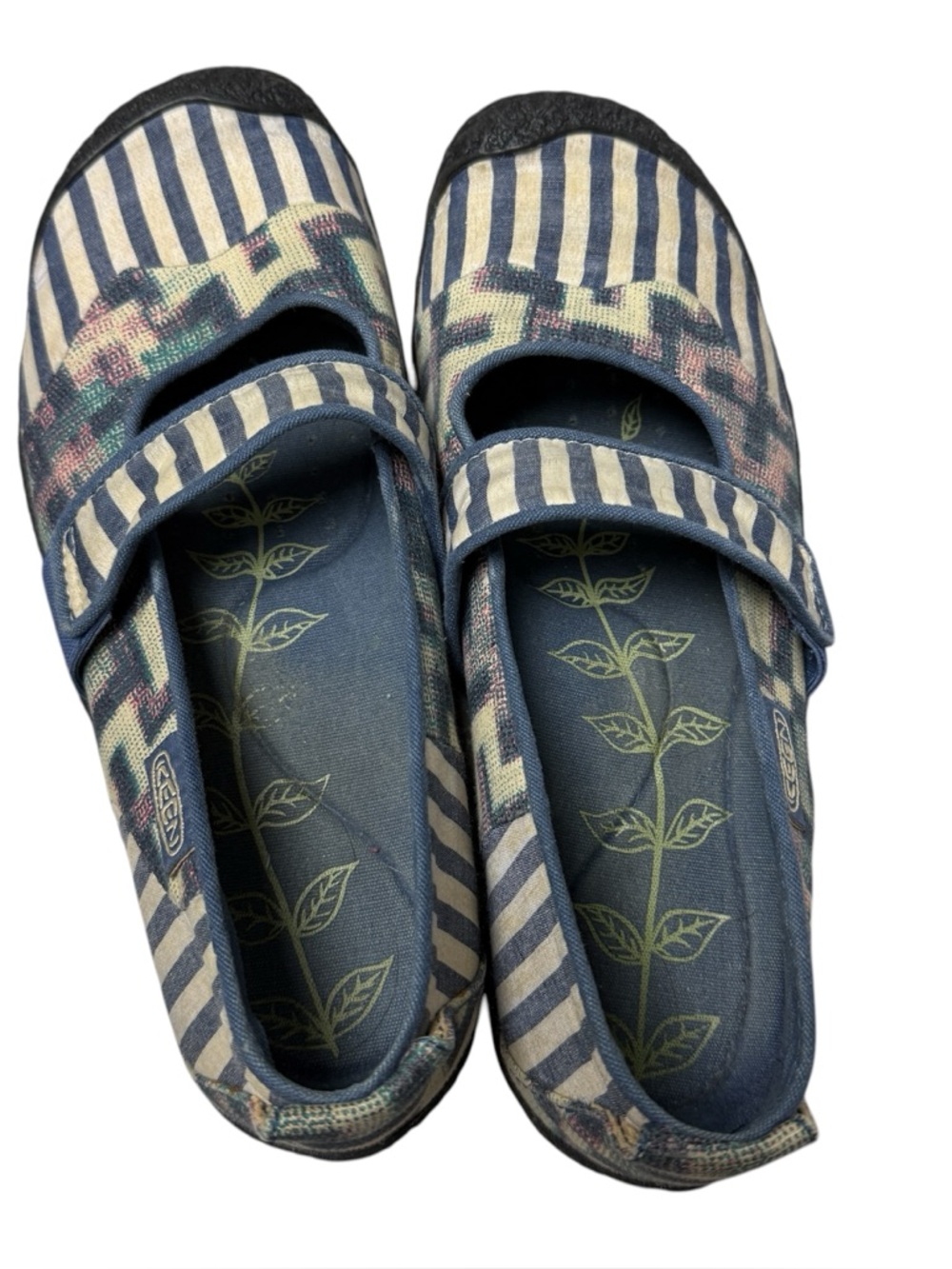 KEEN Harvest Mary Jane shoes blue striped denim size 9